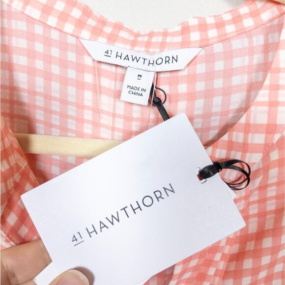 41 HAWTHORN Breyson Sleeveless Blouse Pink White Gingham V-Neck Women's Medium - Picture 3 of 5